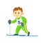 Smiling boy skiing. Flat vector illustration, isolated on white background.