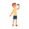 Smiling Boy Taking Selfie Photo, Cute Child Character Photographing Himself with Smartphone Cartoon Vector Illustration