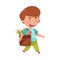 Smiling Boy Walking with Eco Friendly Shopping Bag Vector Illustration