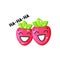 Smiling bright glossy strawberries cute characters saying Hahaha cartoon vector Illustration on a white background