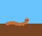 A smiling brown worm crawling on the earth with blue sky - vector