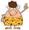 Smiling Brunette Cave Woman Cartoon Mascot Character Pointing