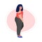 Smiling Brunette Plus Size Woman, Curvy, Cheerful Overweight Girl in Fashionable Clothes, Body Positive Concept Vector