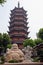 Smiling buddha statue in front of a distorted Ruigang pagodda, S
