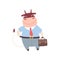 Smiling Bull Businessman Wearing Formal Clothes, Cute Farm Animal Cartoon Character Standing with Briefcase Vector