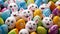 Smiling bunny-faced egg dolls, vibrant colors variety.AI Generated