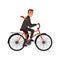 Smiling business man riding bicycle to work. Eco-friendly transportation. Cartoon character of young office worker in
