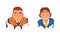 Smiling Business Man and Woman Character Looking Up Above View Vector Set