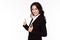 Smiling Business woman give thumbs up with smiley face, happy. Attractive beautiful business female has great day. Professional