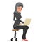 Smiling business woman lady arab cute traditional clothing hijab abaya character working computer laptop cartoon design