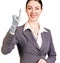 Smiling business woman with robot hand. 3d rendering