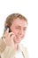 Smiling businessman call by cellular phone