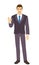 Smiling Businessman greeting someone with his hand raised up. Full length portrait of Businessman in a flat style