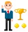 Smiling Businessman and Trophy with Coins Pixel