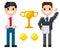 Smiling Businessman and Trophy with Coins Pixel