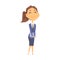 Smiling businesswoman character in formal wear standing with a folder in her hands, business person at work cartoon