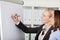 Smiling Businesswoman Writing On A Flipchart