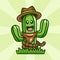 Smiling cactus cowboy cartoon mascot character