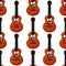 Smiling cartoon acoustic guitar seamless pattern