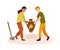 Smiling cartoon archeologists digging out prehistoric vase vector illustration. Man and woman making archaeological