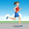 Smiling cartoon girl jogging, beautiful running woman. Vector