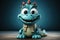 Smiling cartoon little dragon on a blue background. Cute baby