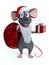 Smiling cartoon mouse dressed as Santa.