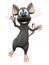 Smiling cartoon mouse jumping for joy.