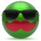 Smiling cartoon mustache face green emoticon ball happy boy