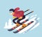 Smiling cartoon skiing downhill.