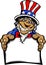 Smiling Cartoon Uncle Sam Holding a Sign