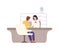 Smiling cartoon woman bank worker and man customer signing documents at office vector flat illustration. Colorful female