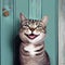 smiling cat on the background of a wooden fence, Generative Ai