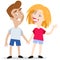 Smiling caucasian cartoon couple holding hands