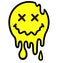 Smiling character with closed eyes. Melting smile. Funny psychedelic surreal techno acid LSD melt smile face logo