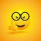 Smiling Cheering Amused Shiny Happy Satisfied Young Male Emoji Wearing Glasses Showing Thumbs Up and Enjoyment - Simple Emoticon