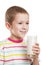 Smiling child boy drinking milk