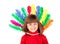 Smiling child with colorfully feathers