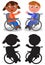 Smiling children on wheelchair and silhouettes, vector illustration