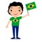 Smiling chilld, boy, holding a Brazil flag isolated on white