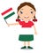 Smiling chilld, girl, holding a Hungary flag.