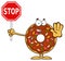 Smiling Chocolate Donut Cartoon Character With Sprinkles Holding A Stop Sign