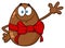 Smiling Chocolate Egg Cartoon Mascot Character With A Red Ribbon And Bow Waving For Greeting.