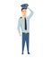 Smiling civilian aircraft pilot, aircrew captain, aviator or airman dressed in uniform. Cheerful male cartoon character