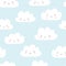 Smiling clouds vector pattern. Cute sky seamless background. Hand drawn illustration for babies, kids.