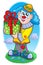 Smiling clown with gift