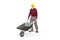 Smiling construction worker with wheelbarrow