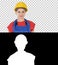Smiling constructor worker woman standing and changing poses Fold hands, hands on hips, hands in pockets, Alpha Channel