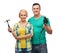 Smiling couple with hammer and drill