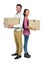 Smiling couple holding boxes